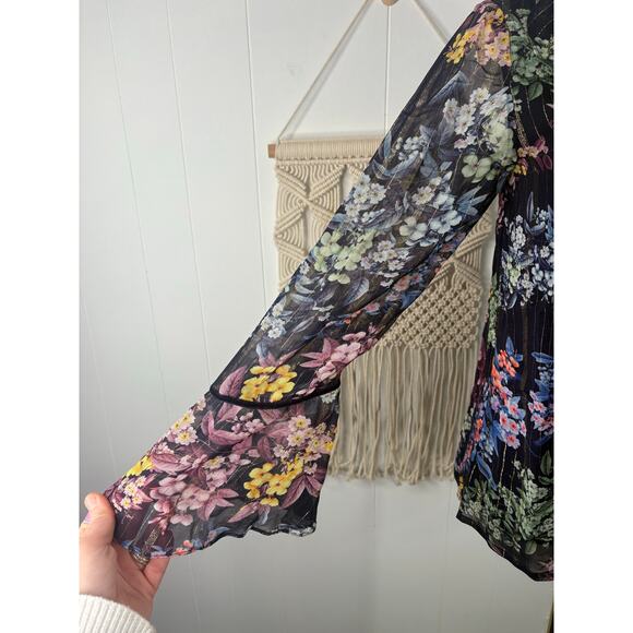 Anthropologie Vineet Bahl Metallic Embroidered Floral Blouse Size XS Black - Picture 6 of 10